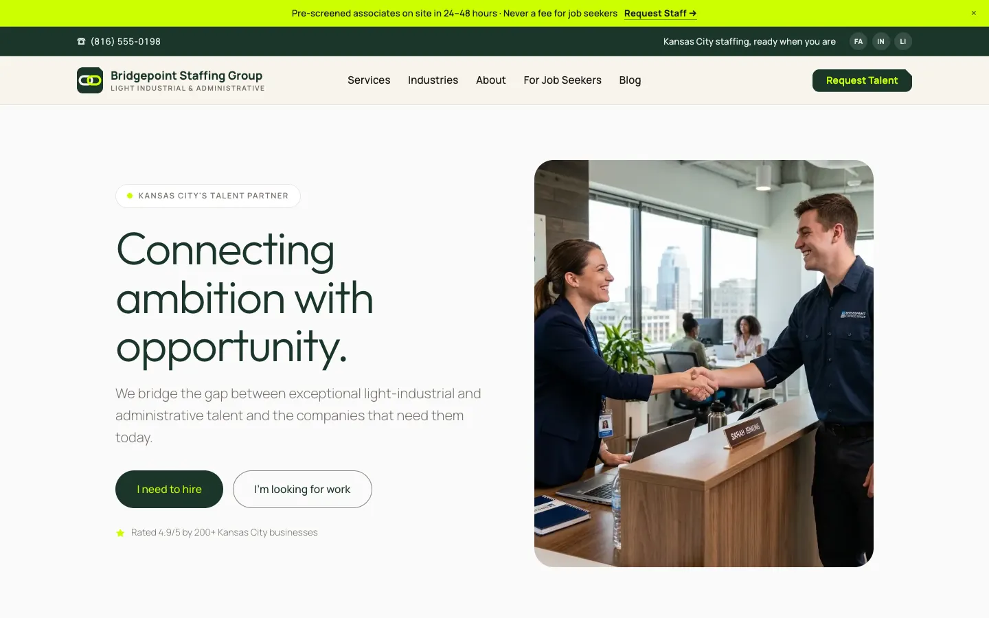 Bridgepoint Staffing Group website